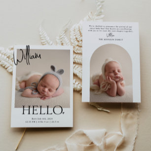 Hello   Modern Minimalist Simple Baby Photo Birth Announcement