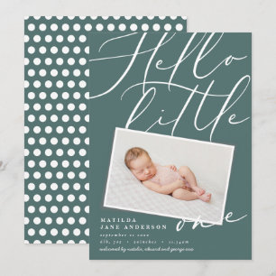Hello modern sage green vintage 1 photo announcement