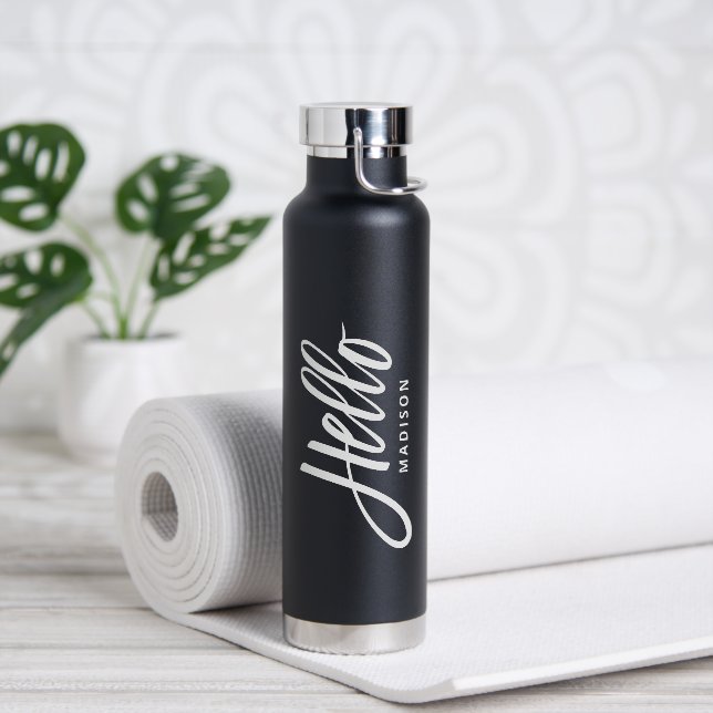 Hello Modern Simple Script with Your Name Water Bottle (Yoga)