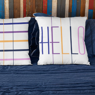 Hello modern striped multicolored typography throw pillow