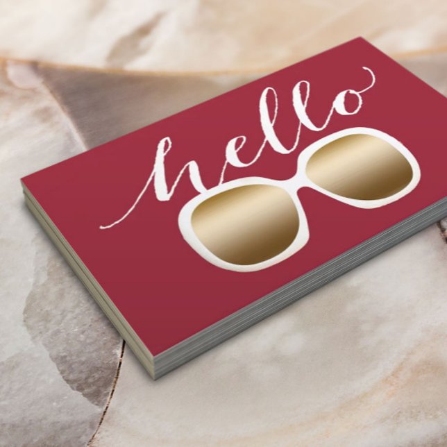 Hello Modern Sunglasses Plain Red Business Card (Creator Uploaded)