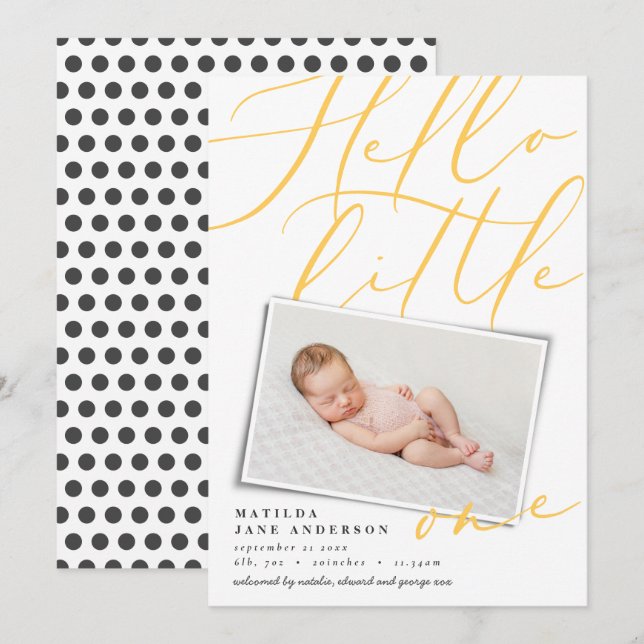 Hello modern yellow 1 photo typography announcement (Front/Back)