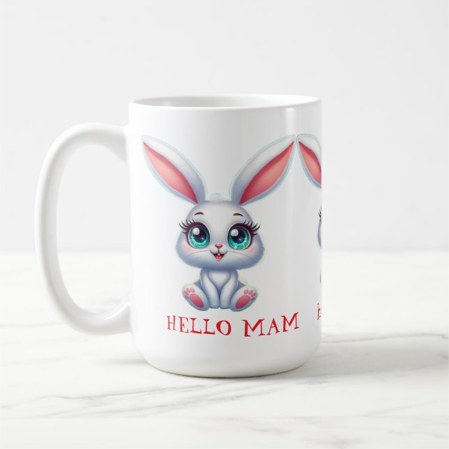 Hello Mom Mug – Cute Bunny Coffee Cup (Left)