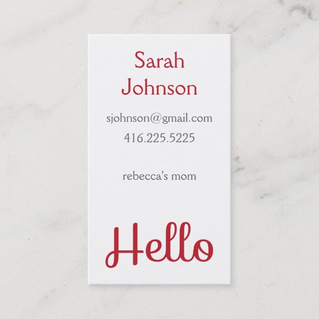 'Hello' Mommy Calling Card (Front)