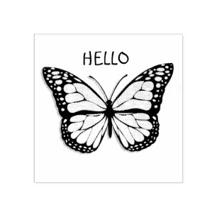 Hello, Monarch Butterfly Rubber Stamp