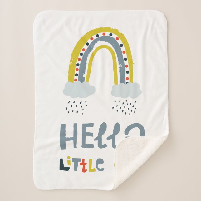 Hello My Little One Rainbow Sherpa Blanket (Front)