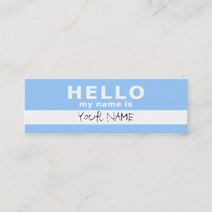 hello my name is : 2-sided : light blue mini business card