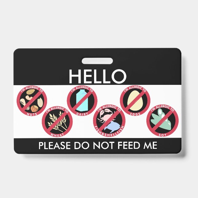 Hello My Name is Allergic To Custom Top 8 Allergen Badge (Front)