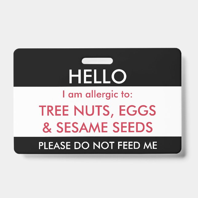Hello My Name is Allergic To Kids Custom Allergy Badge (Front)