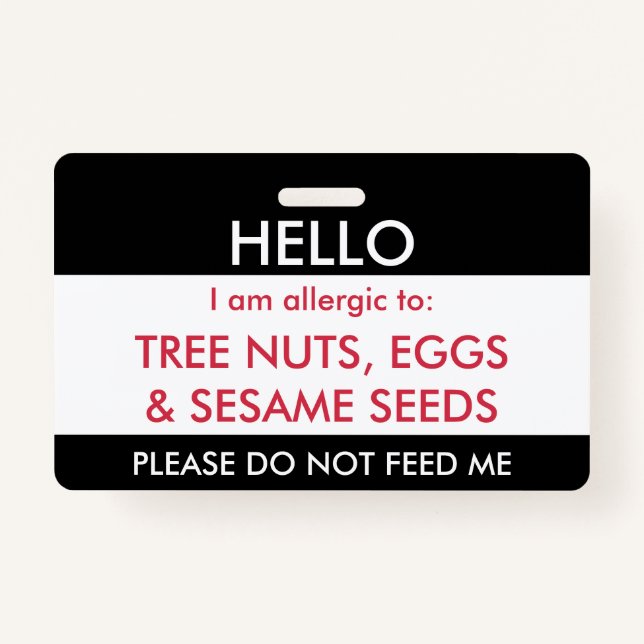 Hello My Name is Allergic To Kids Custom Allergy Badge (Front)