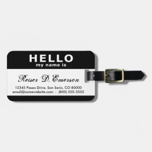 hello my name is black and white luggage tag