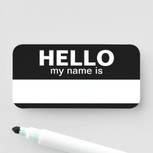 Hello my name is - Black - Employee Dry Erase Name Tag