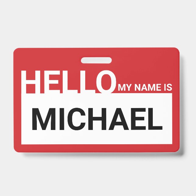 "Hello My Name Is" Blank Modern Red Badge (Front)