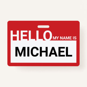 "Hello My Name Is" Blank Modern Red Badge