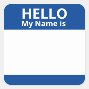 Hello My Name is Blue and White Name Tag Stickers