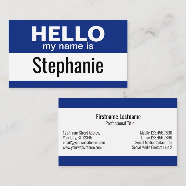 Hello my name is - Blue - Business Contact Info Business Card (Front/Back)