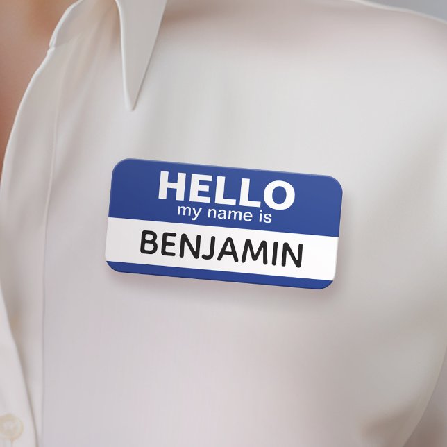 Hello my name is - Blue - Custom Employee Tag (Custom Employee Name Tag Badge with Photo)