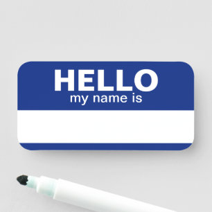 Hello my name is - Blue - Employee Dry Erase Name Tag