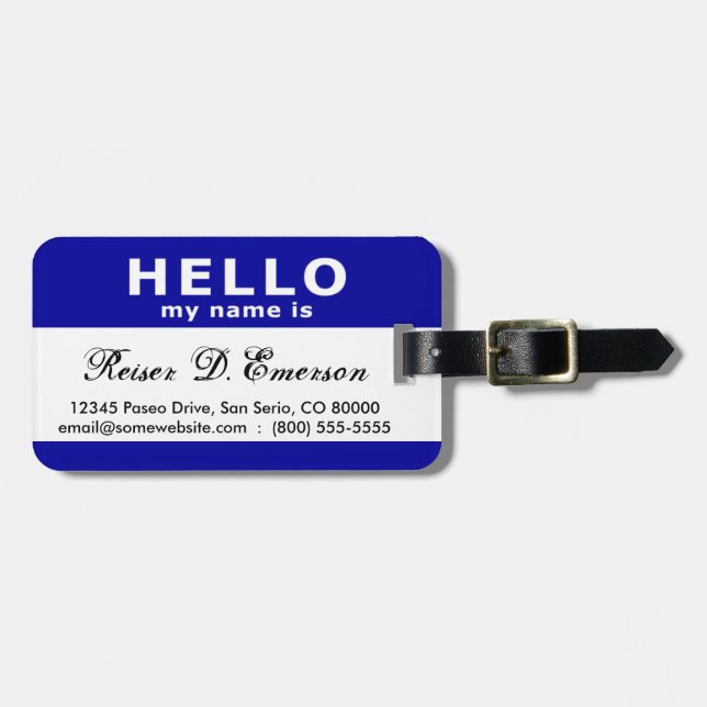 hello my name is (blue) luggage tag (Front Horizontal)
