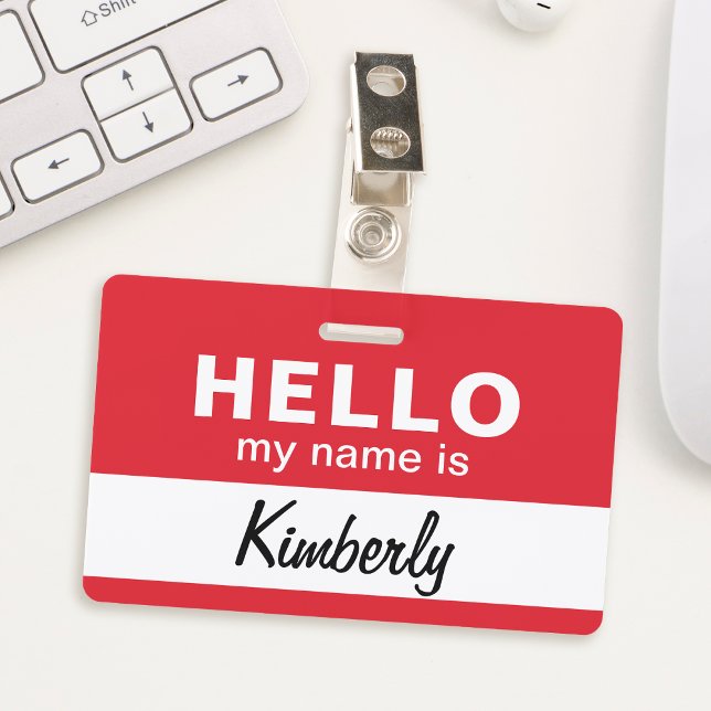 Hello My Name Is - Custom Script Employee Name Badge (This badge is a delightful way to start a conversation. It has the employee name in script.)