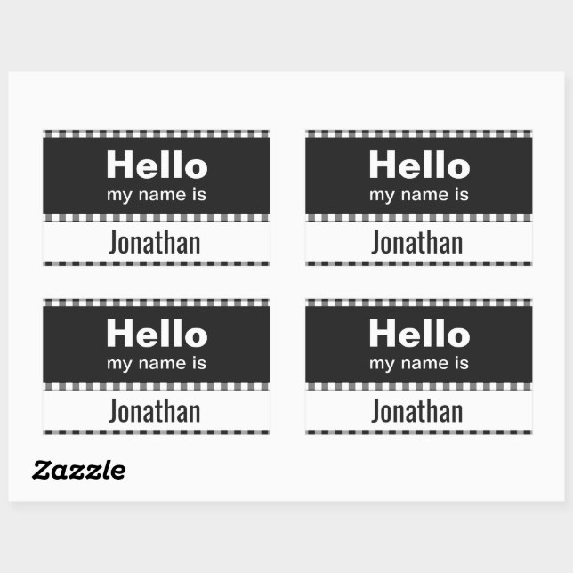 Hello My Name Is - gingham black and white Sticker (Sheet)