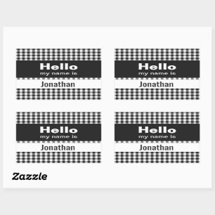 Hello My Name Is - gingham black and white Sticker