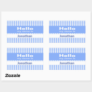 Hello My Name Is - gingham blue and white  Sticker