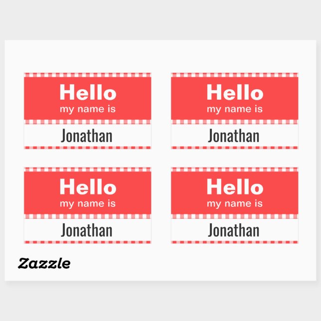 Hello My Name Is - gingham red and white  Sticker (Sheet)