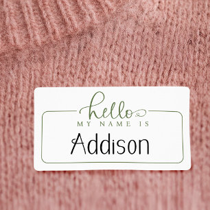 Hello My Name Is Green Script Name Tag Stickers