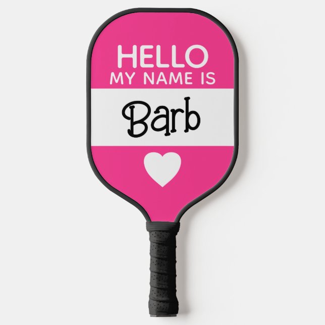 Hello my name is - Hot Pink - Custom Cute Name Pickleball Paddle (Front)
