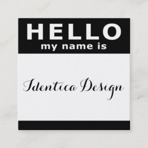 hello my name is in black square business card