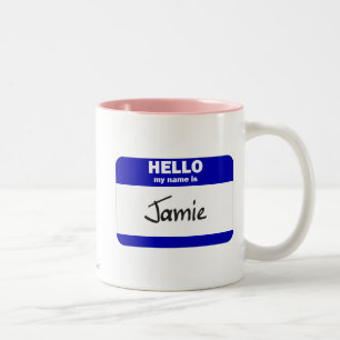 Hello My Name Is Jamie (Blue) Two-Tone Coffee Mug