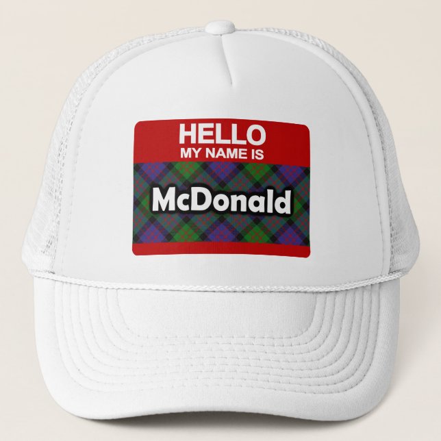 Hello My Name is McDonald Scottish Clan Tartan Trucker Hat (Front)