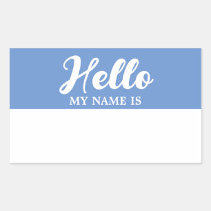 Hello My Name Is Modern Light Baby Blue Script  Sticker