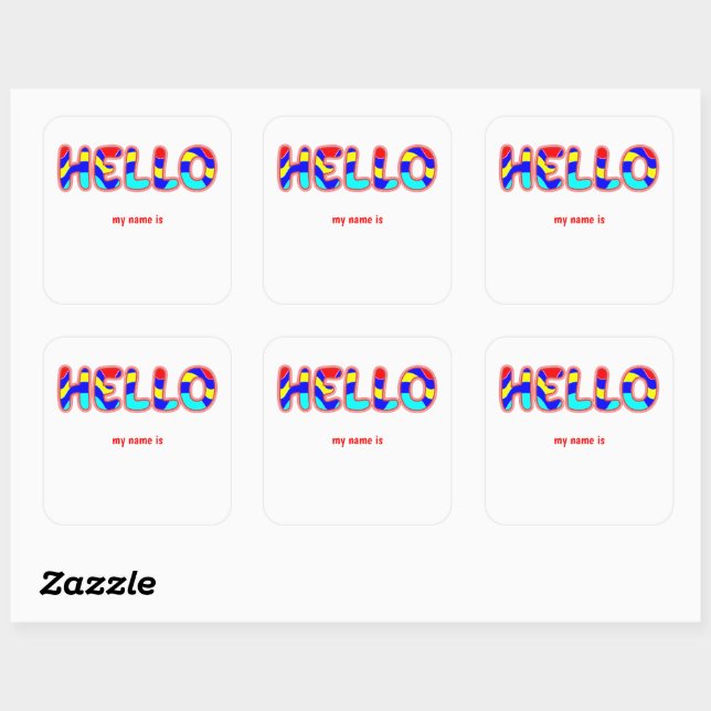 HELLO my name is Multicolor Vibrant Text Square Sticker (Sheet)