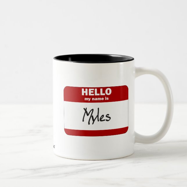 Hello My Name Is Myles (Red) Two-Tone Coffee Mug (Right)