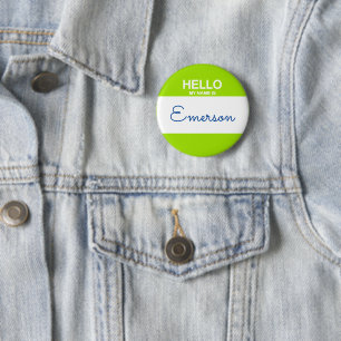 Hello My Name Is NAME Lime Green Nametag Fun 2 Inch Round Button