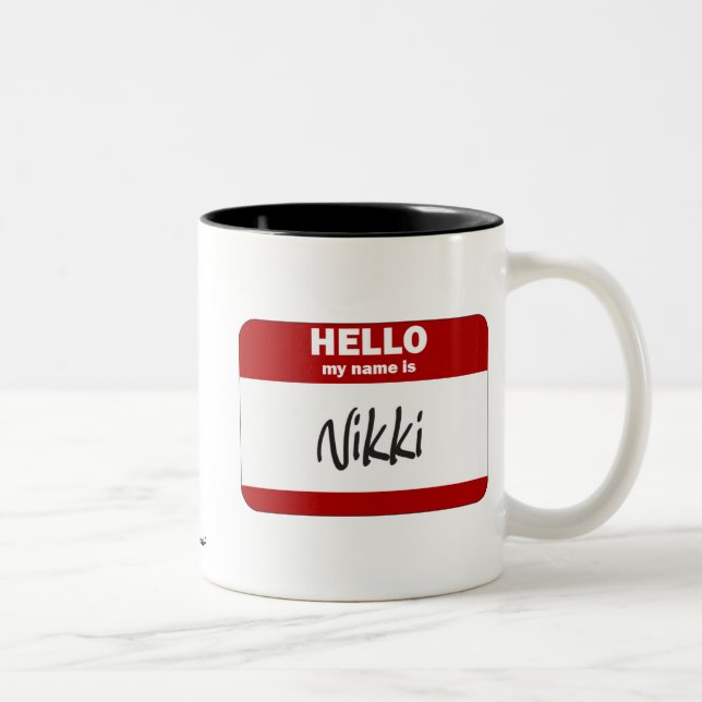 Hello My Name Is Nikki (Red) Two-Tone Coffee Mug (Right)