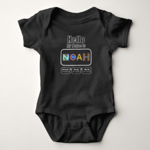 Hello My Name Is Noah Nametag For Dark Background Baby Bodysuit