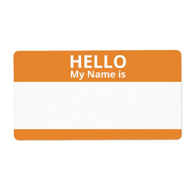 Hello My Name is Orange and White Name Tag Labels (Front)