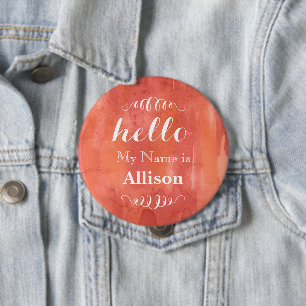 Hello My name is Personalized Coral Watercolor 4 Inch Round Button
