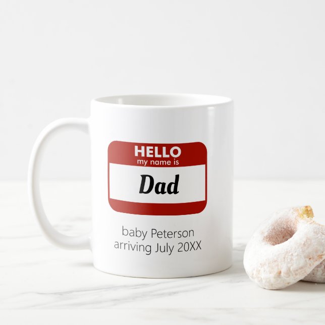 "Hello My Name Is" Personalized Pregnancy Reveal Coffee Mug (With Donut)