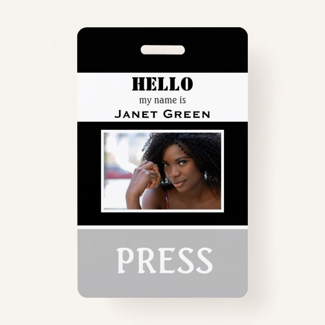 Hello my name is Photo ID Reporter Press Pass ID  Badge (Front)
