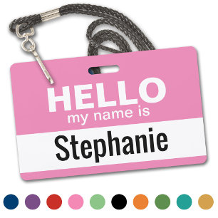 Hello my name is - pink custom employee  badge