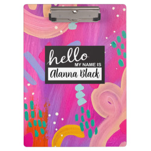 Hello My Name Is Pink Girly Abstract Aesthetic  Clipboard