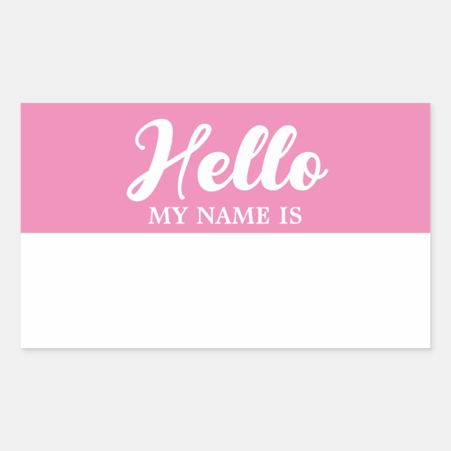 Hello My Name Is Pink Modern Minimalist Script  Sticker (Front)