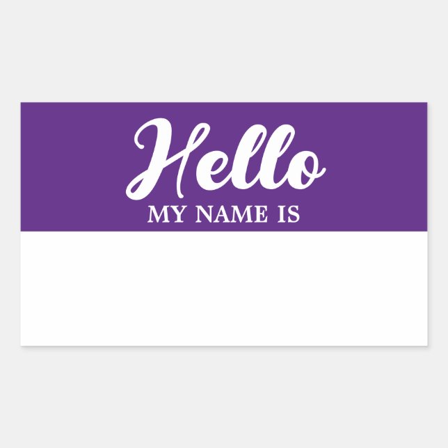 Hello My Name Is Purple Modern Minimalist Script Sticker (Front)