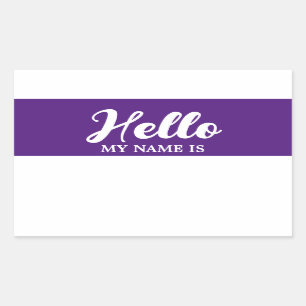 Hello My Name Is Purple Modern Minimalist Script Sticker