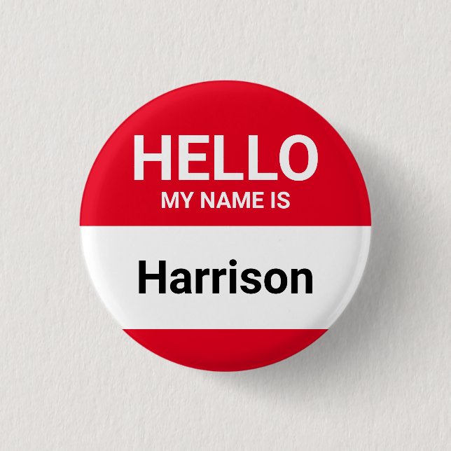 Hello my name is red custom name identification 1 inch round button (Front)