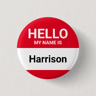Hello my name is red custom name identification 1 inch round button